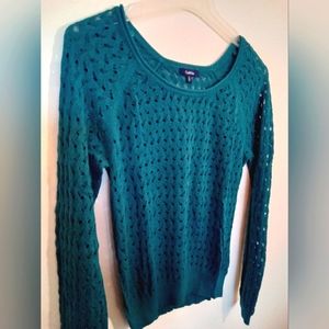 Vintage Reitman's Women's Teal Cotton Pointelle Knit Scoop Neckline Sweater Sz S